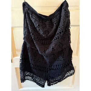 LAffaire Black Lace crochet Overlay Strapless Romper Tiered Boho Festival size L